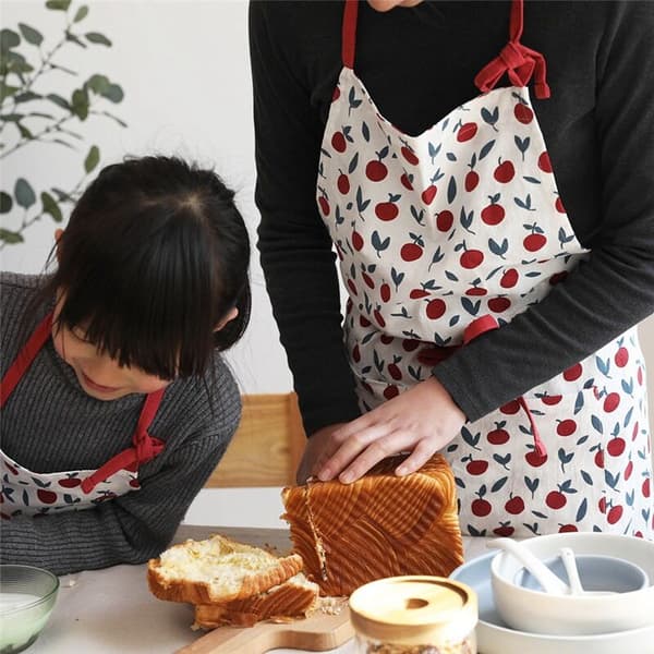 1 Adjustable Cotton Adult Apron with Pockets, Cartoon Cooking Baking Bib, Painting Cherry Pattern Apron