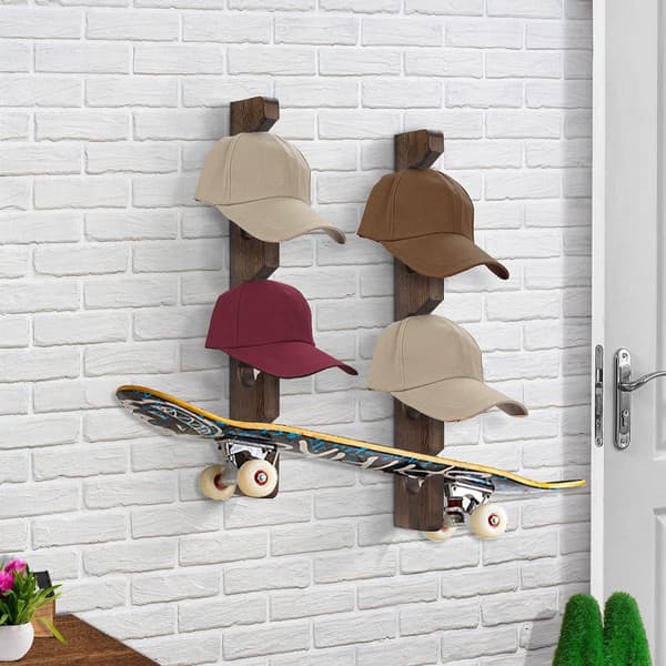 Hat rack, wall-mounted hat holder, cap rack, cap storage, wooden coat rack, brown, 1 piece