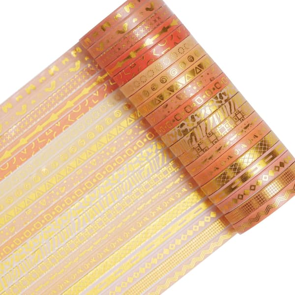 Smal Guldfarvet Washi Tape Sæt Basic Folietryk Dekorative Maskeringstape til Kunst, DIY Håndværk (Orange af Solnedgang)