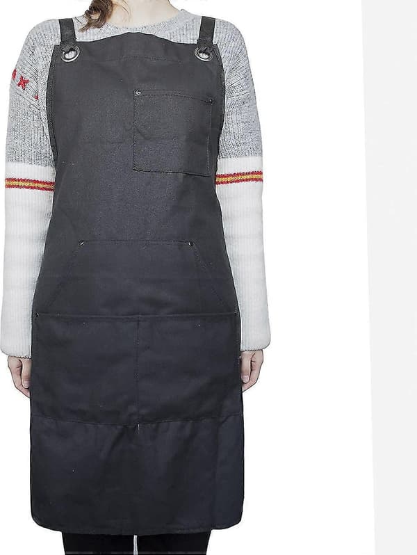Adjustable Garden Apron with Multiple Pockets, Durable 600D Oxford Work Garden BBQ Apron (Black)