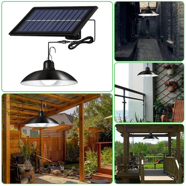 Solcelledrevet LED Loftlampe Dæmpbar Udendørsbelysning Veranda Lysekrone Delt Solcellelampe Hængende La