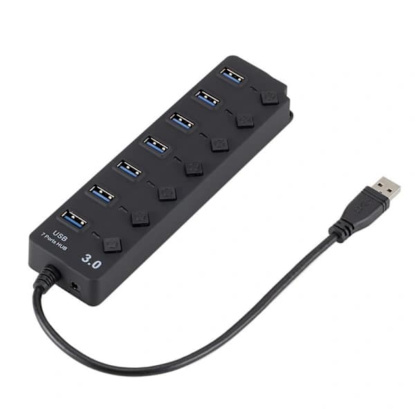 Powered USB Hub, Aluminum 7-Port USB 3.0 Hub with 5V/2A External Power Supply, Multi, A-FX-