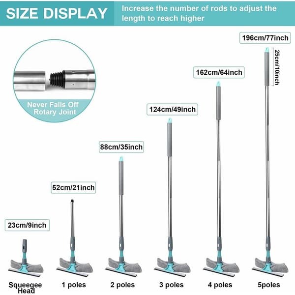 Professional Window Squeegee, Window Cleaning Set with 2 Microfiber Cloths and Foldable Seal, Window Squeegee with Detachable Stainless Steel Handle