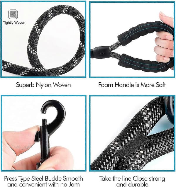 Typical Size Dog Training Rope, Padded, Soft Handle (1.5m, Black)