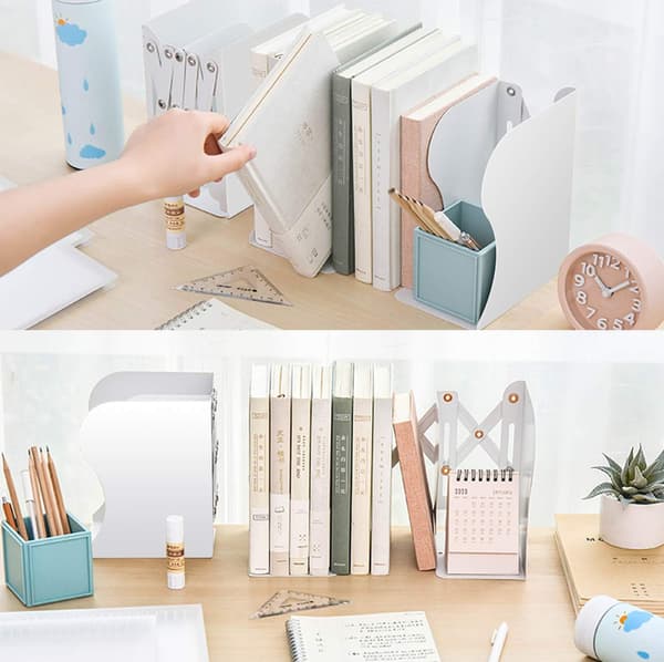 Adjustable Bookends, Magazine Rack for Desk, Desktop-