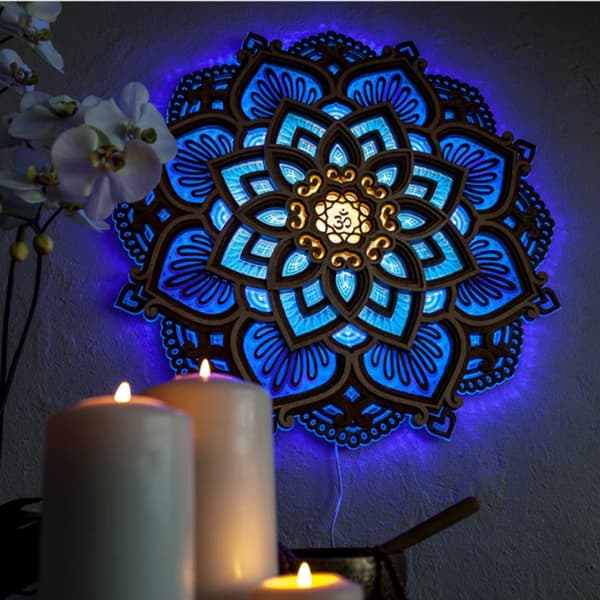 Mandala Yoga Rum LED Natlampe, Træ Mandala Hængende La