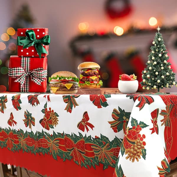 Rectangular Polyester Christmas Tablecloth, Stain-Resistant Christmas Tablecloth with Christmas Tree Pattern for Christmas Table Decoration, Rectangular Table
