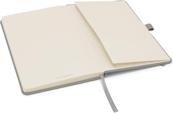 1 stk A5 Notesbog med Linjerede Sider, Penneholder, Bogmærke, Datomarkeringer og Papirlomme, Medium Hardcover Journal (grå)