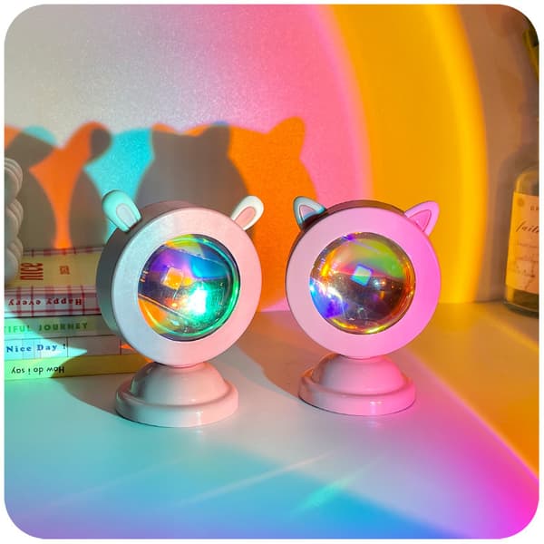 2 Solnedgangslampe Mini Romdekorasjon Bærbar Katt Kaninøre USB R