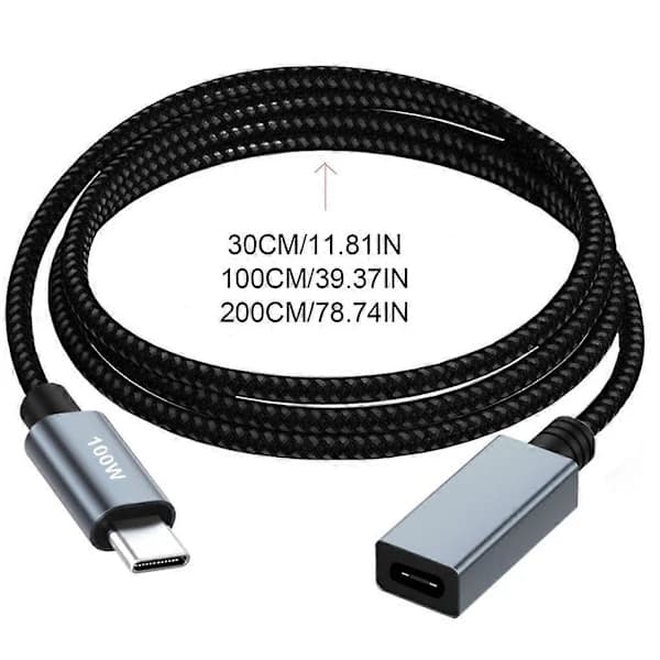 Nylonflettet USB-C han til hun forlængerkabel 100W Power Delivery 480 Mbps 2 m