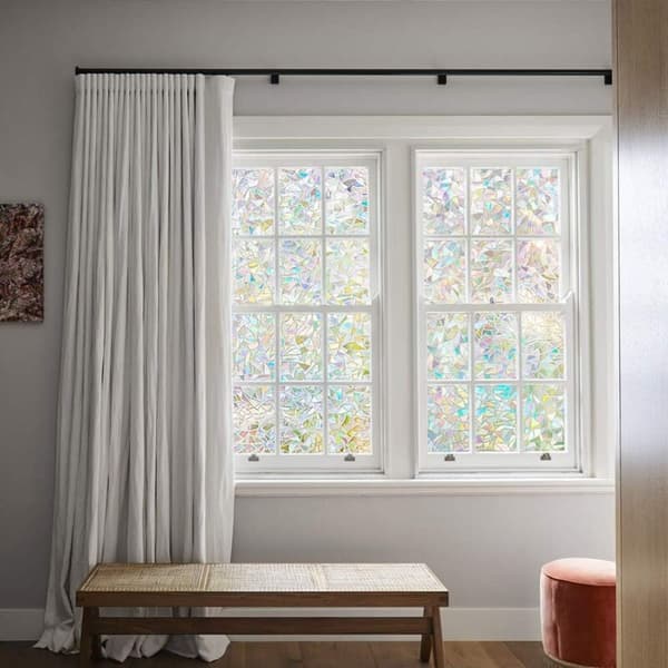 Rainbow Electrostatic Window Film, 60x300cm Privacy Decorative UV-Blocking 3D Window Film for Bedroom, Office, Kitchen