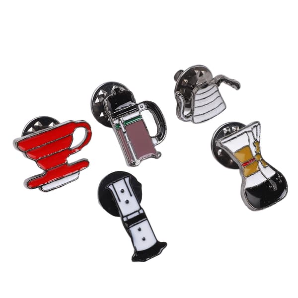5 Pcs Novelty Brooch Pin Coffee Pot Tool Series Pattern DIY Making Alloy Lightweight Decorative Lapel Pin for Bag