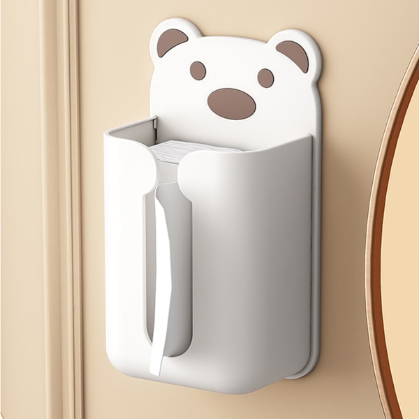 Wall Mounted Tissue Box Punch Free Cute Bear Pattern Plastic Tissue Holder for Home Bathroom White Bear Brown 0.6
