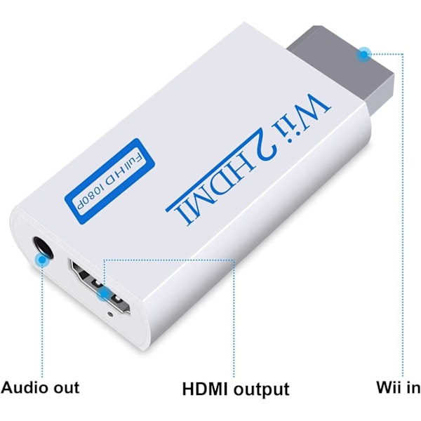 Wii til HDMI-omformer, Full HD 1080P videoadapteromformer med