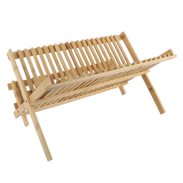 Folding Wooden Dish Rack 20 Grids 2-Tier Foldable Dish Drying Rack for Dishes Plates Bowls Cups