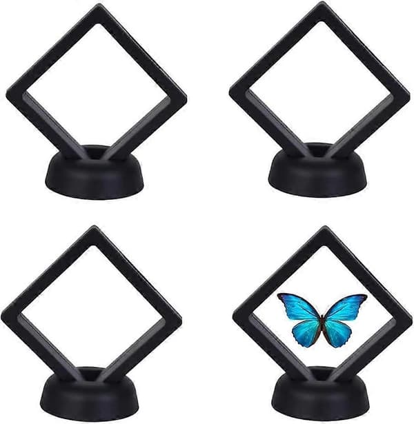 Sæt med 4 flydende møntdisplays med base til ringe, halskæder, armbånd