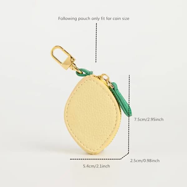 Citronformad myntväska med nyckelring, miniplånbok, gul och grön, söt modeaccessoar