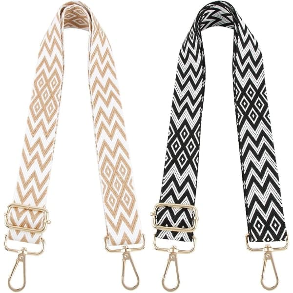2 st justerbara axelremmar för väskor, 3,8 cm bred väskaxelrem, handväskerem med randigt mönster, boho, 70–130 cm med karbinhake
