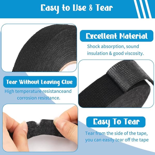 Sort stoftape, bilkabeltape, bomuldsisolerende, 15mx19mm, 2-pak