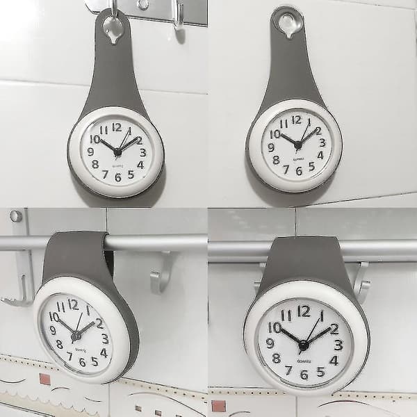 Harmaa kylpyhuoneen seinäkello, kylpyhuonekello, imukuppikello, vedenpitävä, hiljainen, ei tikitä