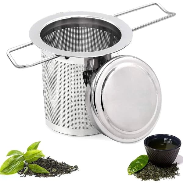 Tefilter, tesil i rustfritt stål, tesil, tebrygger Tesil med lås, tefilter med fine hull, sammenleggbar håndtaksdesign Egnet for