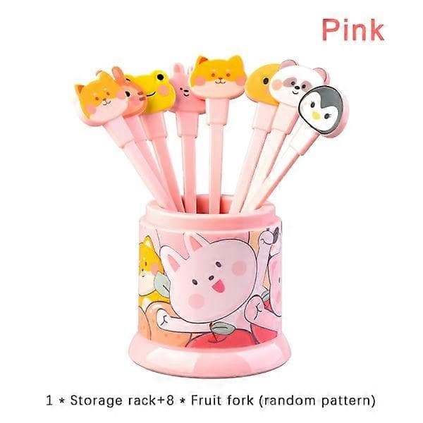 8 stk/sett Dyrefruktgaffel Barn Snacks Dessert Dekorasjonsgaffel Rosa Pink