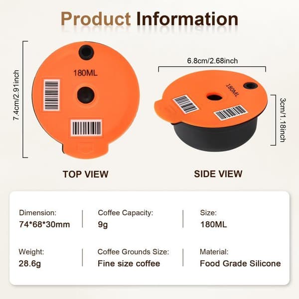 Reusable PP Coffee Pods 180ml - Refillable Pods with 51mm Tamper - Suitable for Bosch Machines