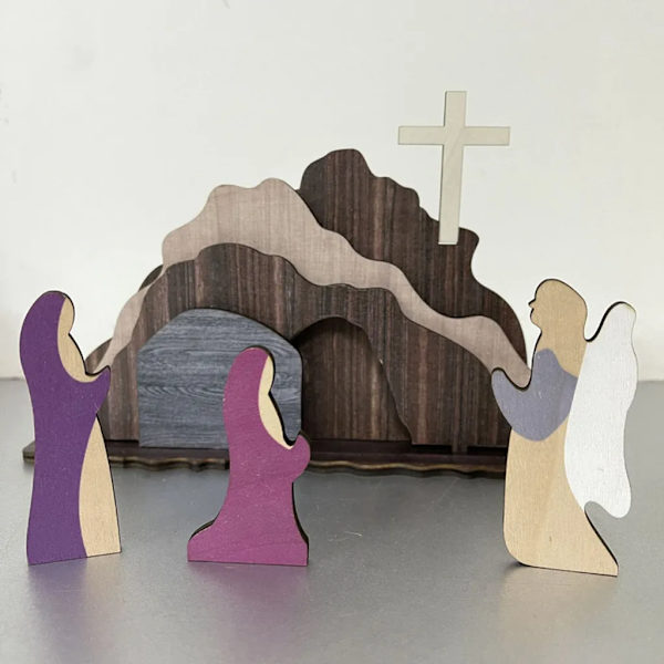 Wooden Easter Resurrection Scene Set, Nativity Figures for Table Decoration
