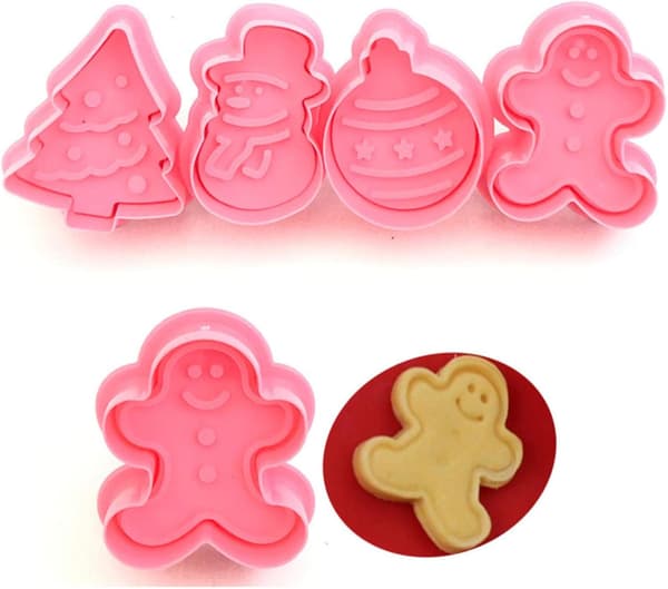 4 st 3D Julgran Snögubbe Lykta Pepparkaksgubbe Bakning