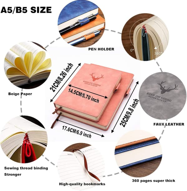 Notesbog A5, Journal A5 Notesblok Notesbog, 360 sider Hardcover Journal Notesbøger med penløkke til kontorskole Hom pink pink