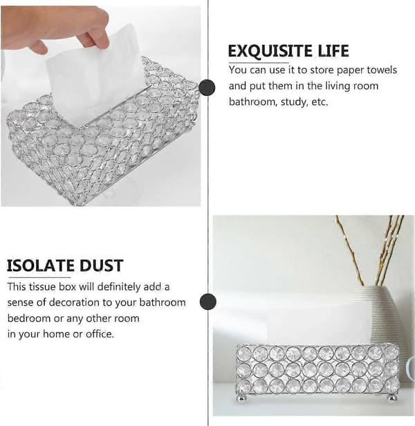 Kristal Vævsboks Omslag Rektangulær Dekorativ Toiletpapirboks Servietholder (Sølv)