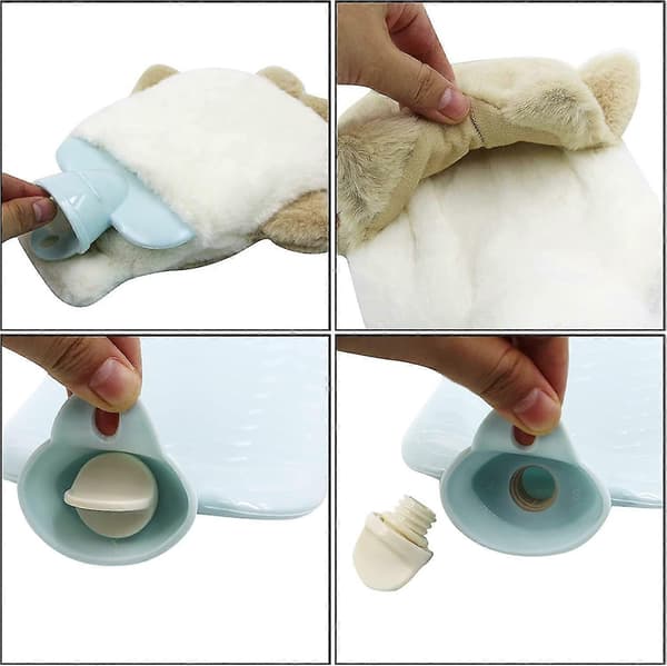 Classic Transparent Rubber Hot Water Bottle with 3D Cartoon Plush Cover
