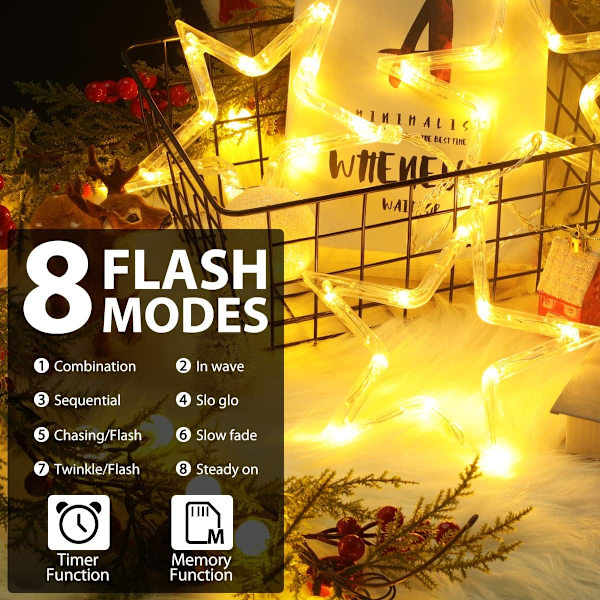 Outdoor Star Lights with Timer - 30 LED Warm White String [JUN]