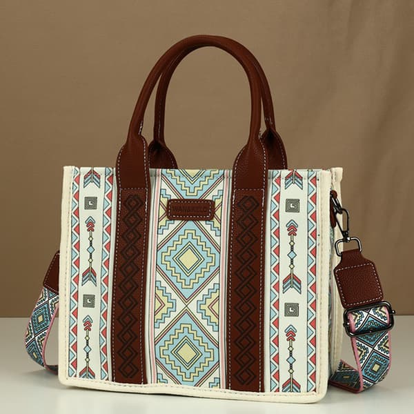 Wrangler tygväska Western Väskor för Kvinnor Axelremsväska Boho Aztec Handväskor NY Beige blå S Beige blue S
