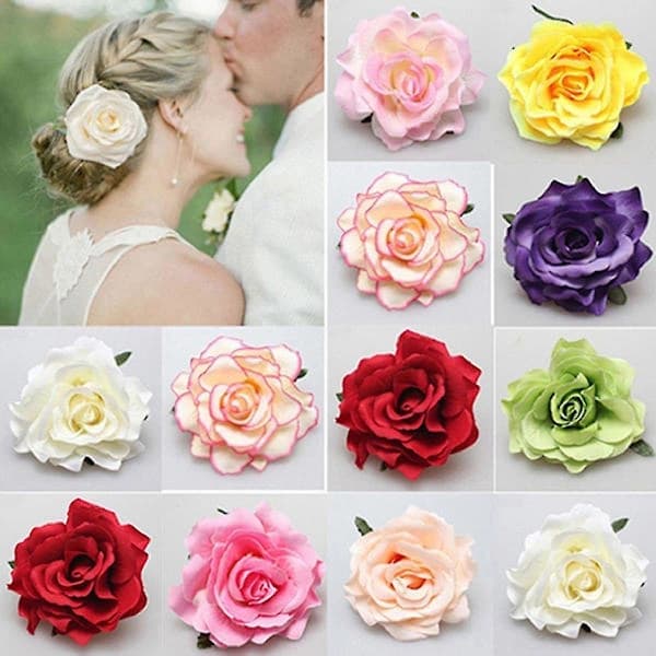 Rød rose, stofblomst til hår, hårnåle, corsage, broche, bryllupssmykker, rød