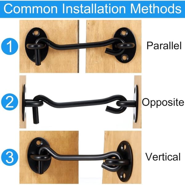 Storm Hooks in Stainless Steel, Black Eyelet Hooks, Durable Door Hooks with Fastening Screws for Garage Doors, Windows, Doors KLB