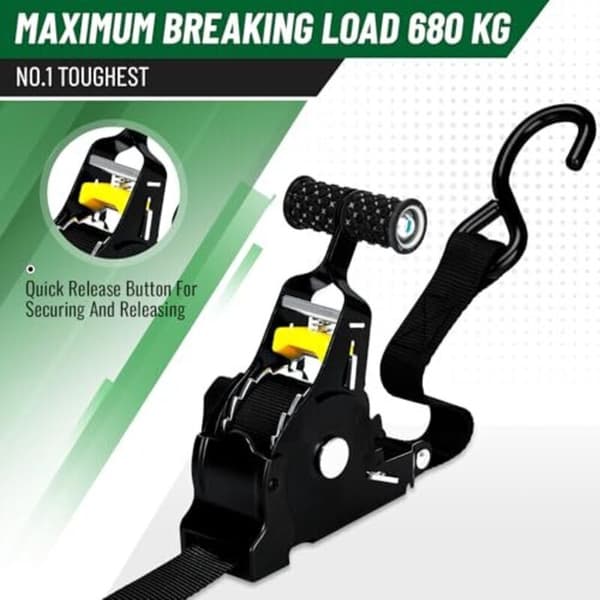 Retractable Ratchet Straps 2-Pack 680 kg Breaking Strength 3.3 m with S-Hooks for Motorcycle Kayak Truck