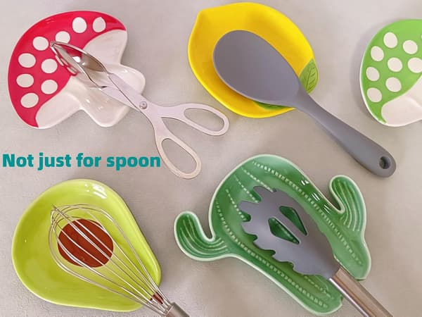 Ceramic Spoon Rest for Stove Top, Cute Lemon Shaped Spoon Holder for Kitchen Counter