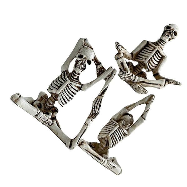 Cute Halloween Decorations Skeleton Statue Ornament Yoga Enthusiasts Light Grey Resin 3pcs