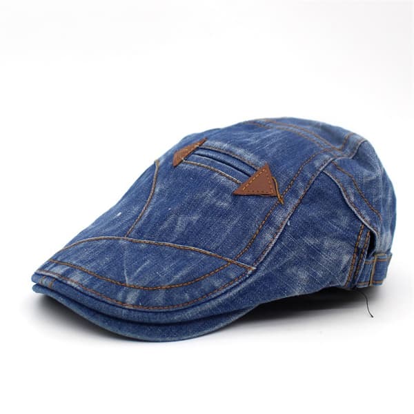 Distressed Denim Flat Cap Dubbelpil Beret Herre Dame Solhat