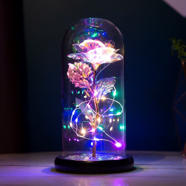 Skjønnheten og udyret evig rose med LED-lys under glasset