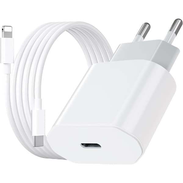 iPhone hurtiglader USB-C PD 3.0. 20W strømadapter + kabel hvit