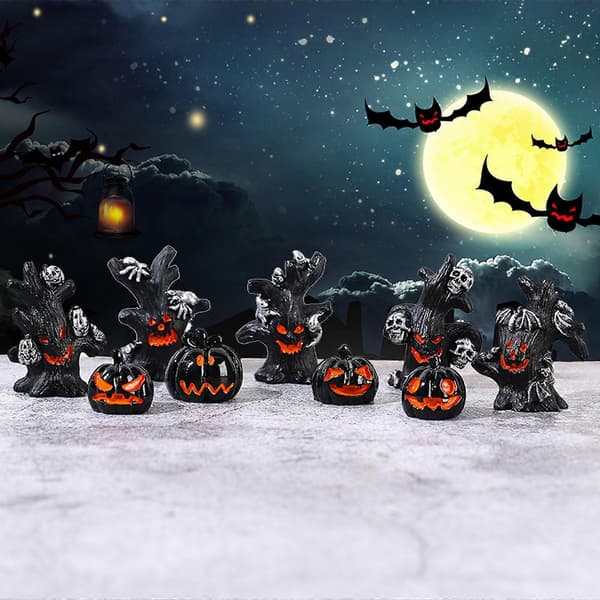 2025 Halloween Spøkelse Gresskar Tre Dekorative Harpiks Tilbehør Mikrolandskap