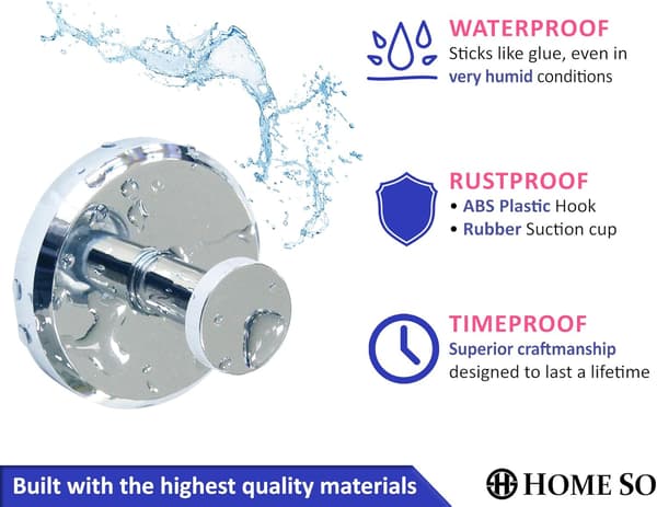 Suction Cups for Shower, Bathroom, Kitchen, Hanging Items up to 6.8 kg - Waterproof and Dustproof, Chrome (2-pack)