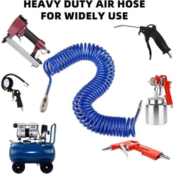9m Spring PU Air Hose Spiral PU Air Hose Pneumatic Hose for Air Line or Fluid Transfer, with Bend Protection Quick Coupling and Plug
