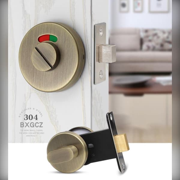 WC Lock with Vacant/Occupied Indicator - Stainless Steel Privacy Lock for Toilet and Office Silver Silver Silver