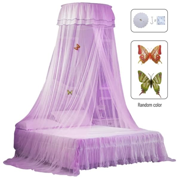 Universal Bed Canopy Dome Bedspread Mosquito Net Tulle Cot Nursery Princess Double Bed Easy to Install, Purple