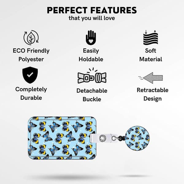ID Card Holder with Various Pattern Prints, Slide Opening with Lanyard, Multiple Uses, Transparent Card Storage on One Side G G