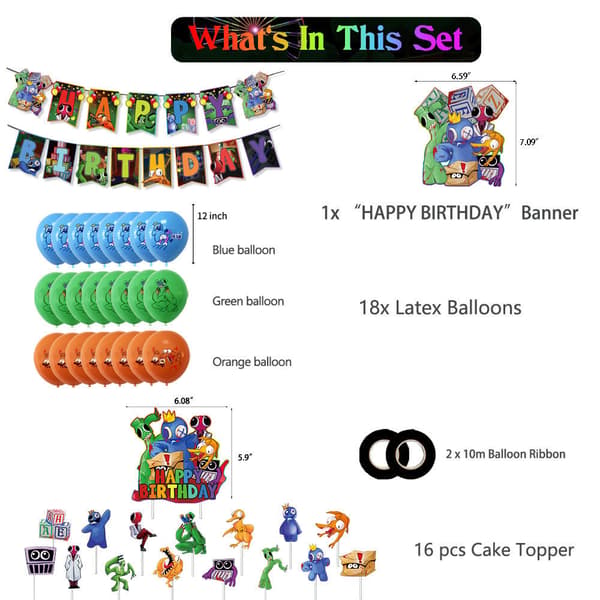 Rainbow Friends Bursdagsfest Dekor Banner Topper Ballong Barn