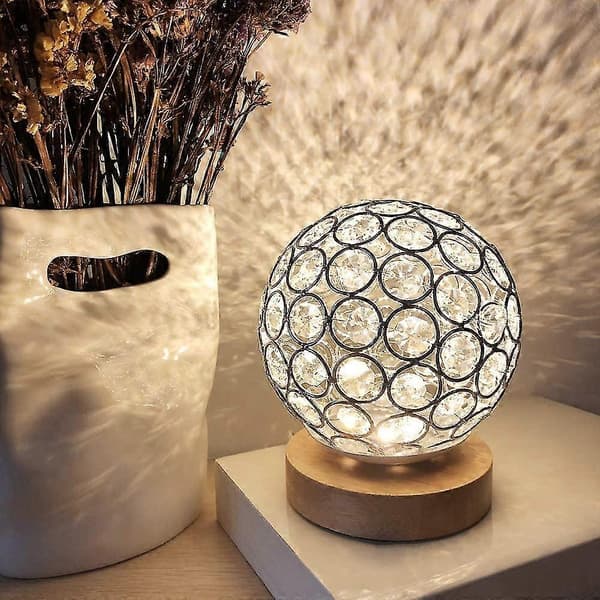 Krystall USB Bordlampe Sølv Krystallkule Med Trefot Sengelampe Dimbar Moderne Natt